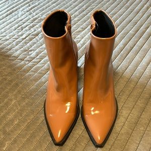 Tan patent leather style ankle boots